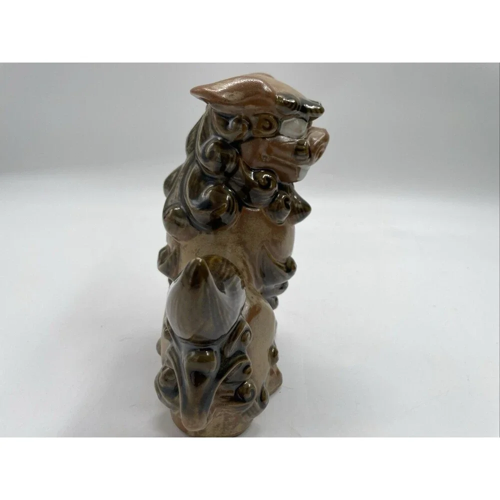 Pair 2 Andrea Sadek Brown Ceramic Asian Foo Dog Lion Figure Dragon Statue Japan